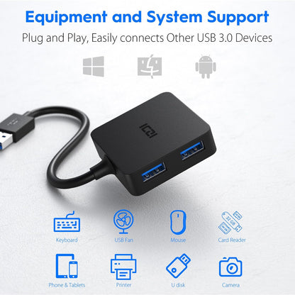 USB 3.0 Hub,  Ultra Slim USB Splitter with 4-Port USB 3.0 Data Hub Converter Adapter for Macbook, Mac Pro/Mini, Imac, Surface Pro, XPS, Notebook PC, USB Flash Drives, Mobile HDD, and More