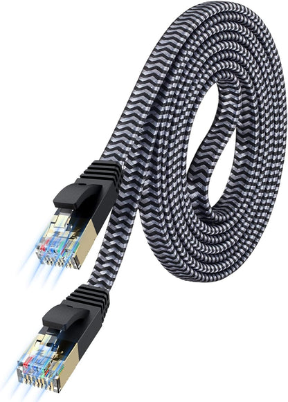 Cat 7 Ethernet Cable,  Flat Ethernet Cable 10Ft Nylon Braided Cat 7 Internet Cable RJ45 Network Cable Cat7 LAN Cable for PC Laptop Modem Router