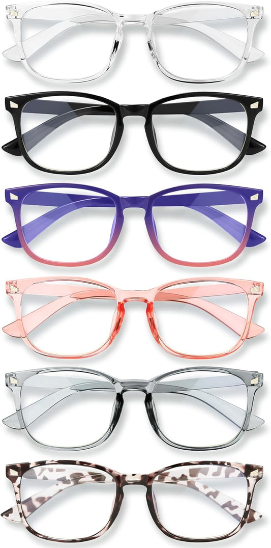 6 Pack Blue Light Blocking Glasses for Computer Gaming, Fashion Fake anti Eye Strain Eyeglasses for Women Men