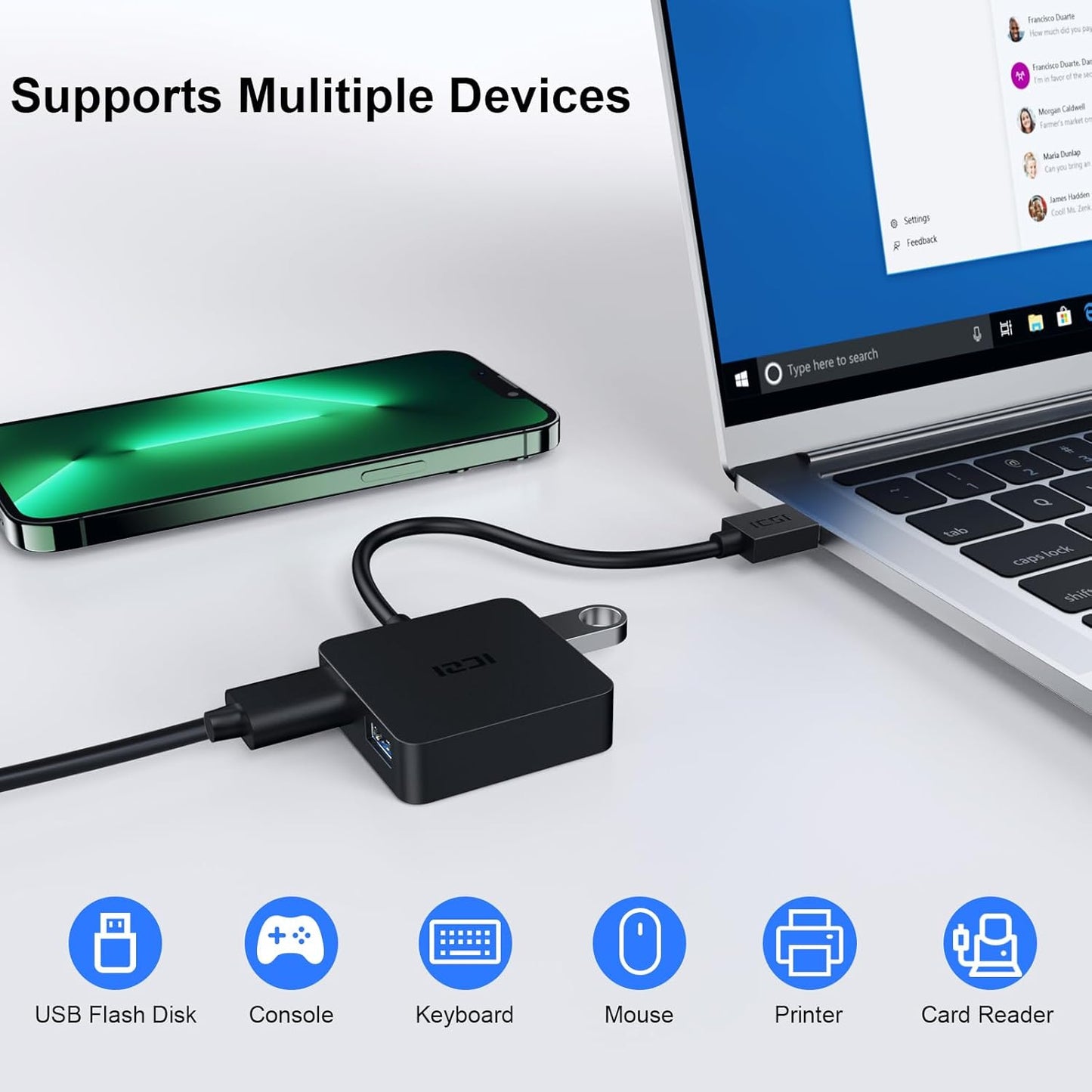 USB 3.0 Hub,  Ultra Slim USB Splitter with 4-Port USB 3.0 Data Hub Converter Adapter for Macbook, Mac Pro/Mini, Imac, Surface Pro, XPS, Notebook PC, USB Flash Drives, Mobile HDD, and More