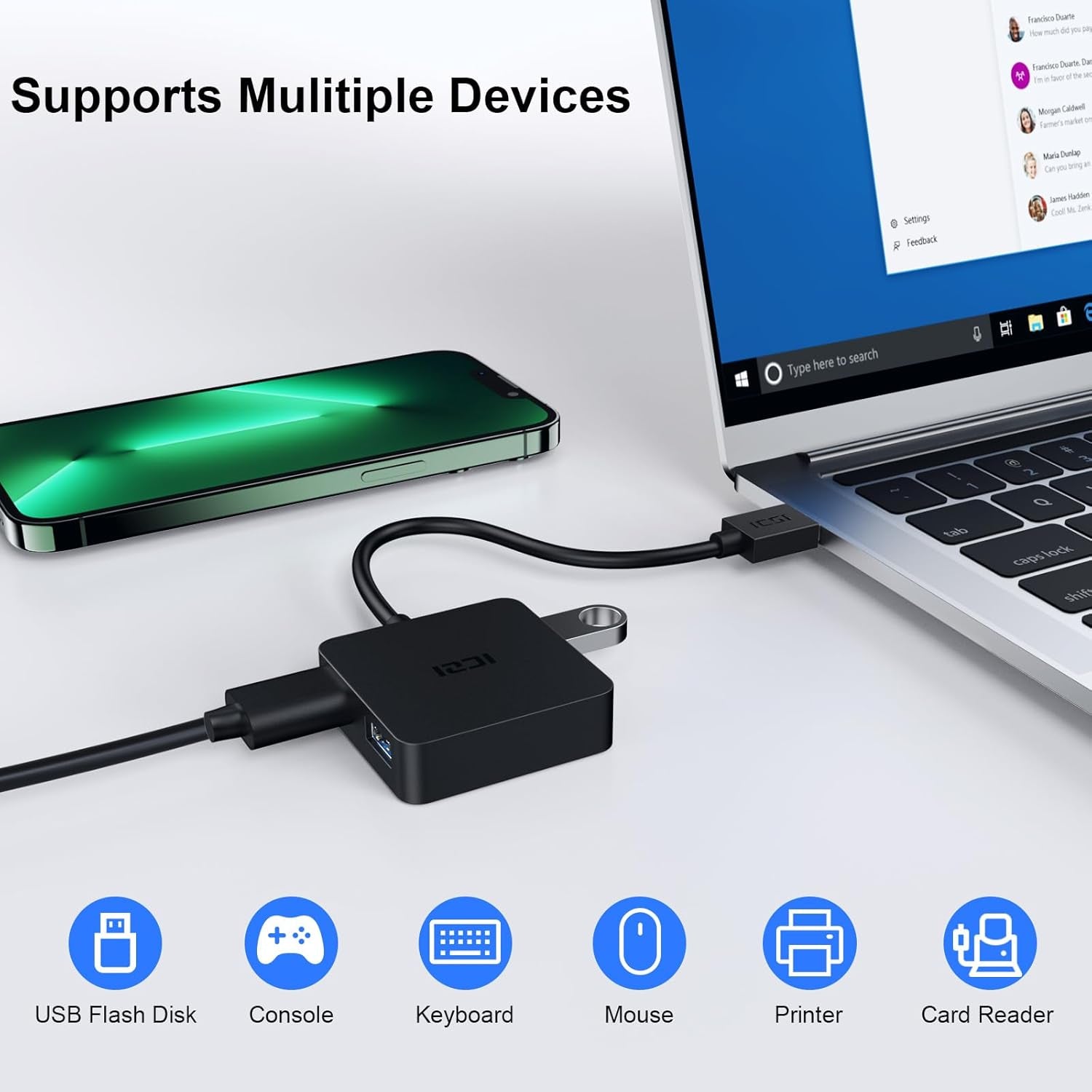 USB 3.0 Hub,  Ultra Slim USB Splitter with 4-Port USB 3.0 Data Hub Converter Adapter for Macbook, Mac Pro/Mini, Imac, Surface Pro, XPS, Notebook PC, USB Flash Drives, Mobile HDD, and More
