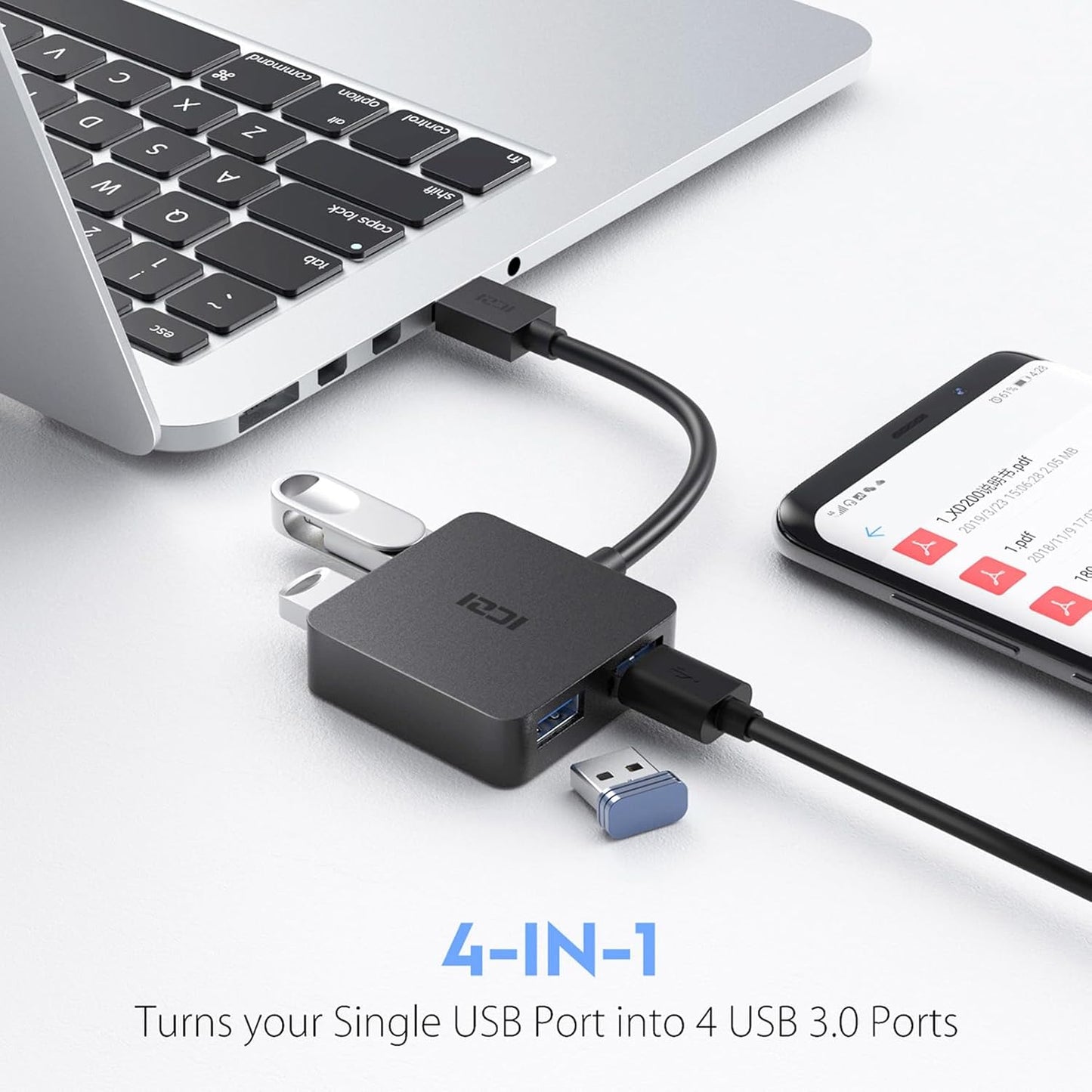 USB 3.0 Hub,  Ultra Slim USB Splitter with 4-Port USB 3.0 Data Hub Converter Adapter for Macbook, Mac Pro/Mini, Imac, Surface Pro, XPS, Notebook PC, USB Flash Drives, Mobile HDD, and More