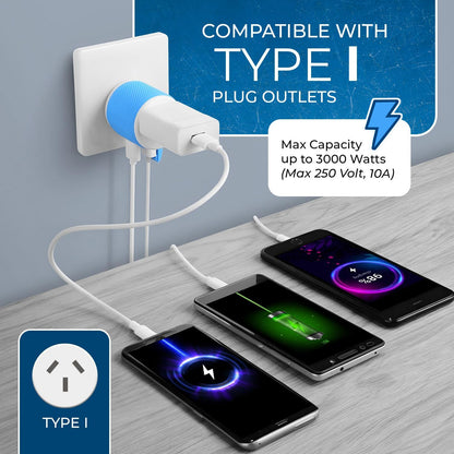Australia, New Zealand, China Travel Plug Adapter by  with Dual USB + Surge Protection - Type I (U2U-16), Will Work with Cell Phones, Camera, Laptop, Tablets, Ipad, Iphone and More